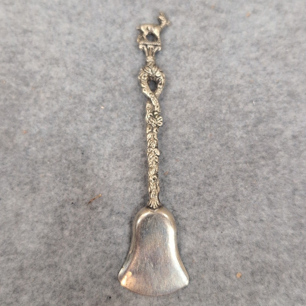 Vintage Figural Deer Souvenir Spoon Bell Shaped Bowl Ornate Silver Tone Metal - Picture 5 of 7